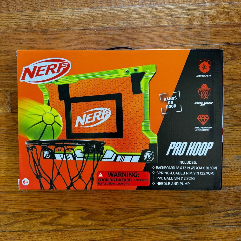 Nerf‎ Pro Hoop Basketball Set Indoor Play Spring Loaded Rim With Ball Net Pump